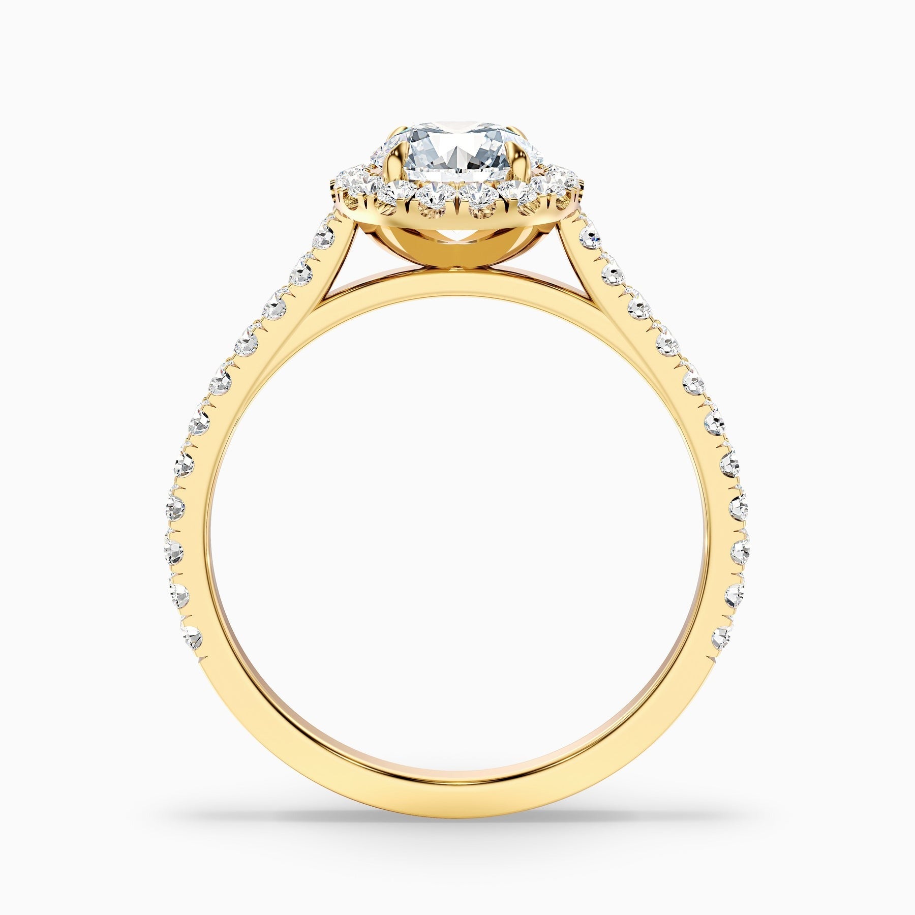 Noble 1 Carat Round Halo Pave Lab Grown Engagement Ring in 10k Yellow Gold